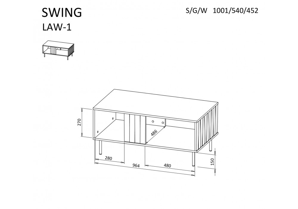 Журнальний столик Halmar Swing LAW-1 100x54 см чорний, горіх (V-PL-SWING-LAW-1)