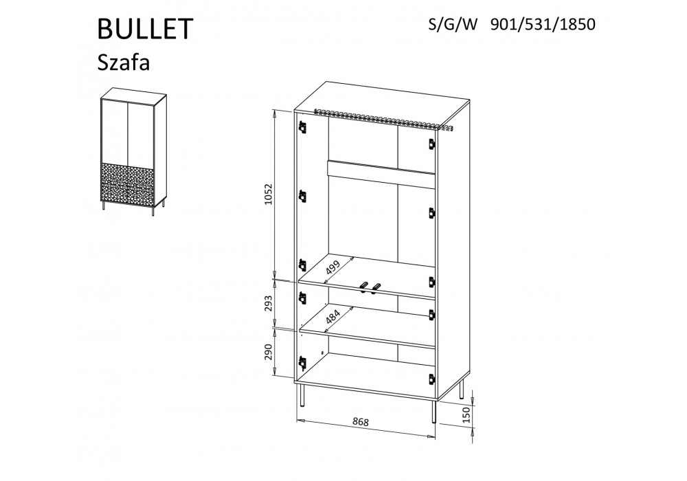 Шафа Halmar Bullet S-1 53 - 90 см чорний, золотий (V-PL-BULLET-S-1)