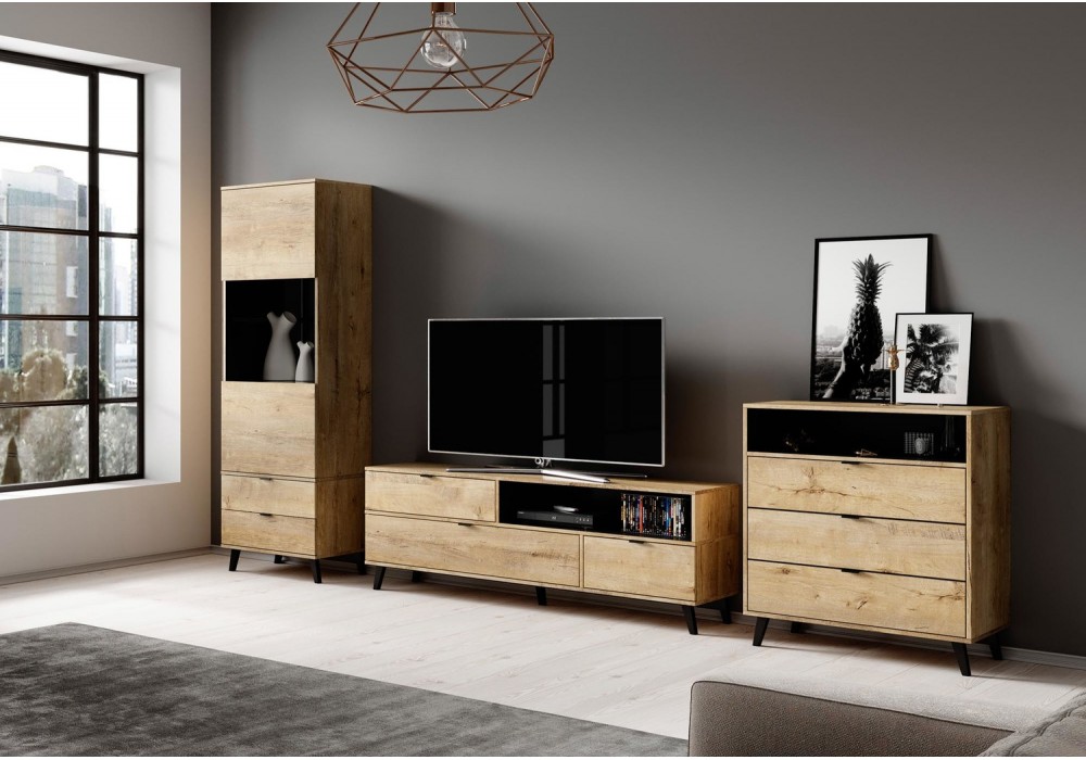 Витрина Halmar Nest W-2 60x45 см чёрный, дуб лефкас, дуб (все оттенки) (V-PL-NEST-W-2)
