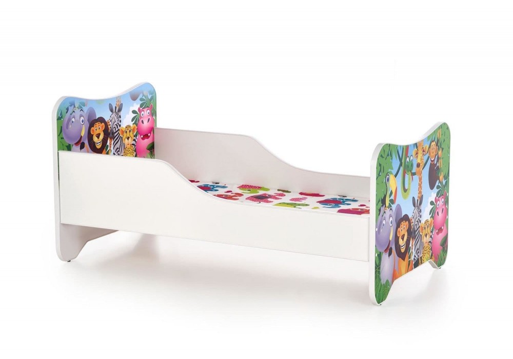 Ліжко для дітей з матрацом Halmar Happy jungle 145x76 см різнокольоровий, білий (V-PL-HAPPY_JUNGLE-LOZ)