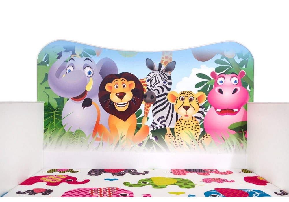 Ліжко для дітей з матрацом Halmar Happy jungle 145x76 см різнокольоровий, білий (V-PL-HAPPY_JUNGLE-LOZ)