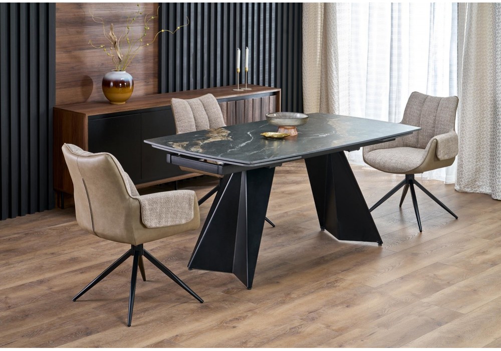 Обідній стіл розкладний Halmar ARMANI 165 - 241x90 см чорний мармур / чорний (V-CH-ARMANI-ST-CZARNY)
