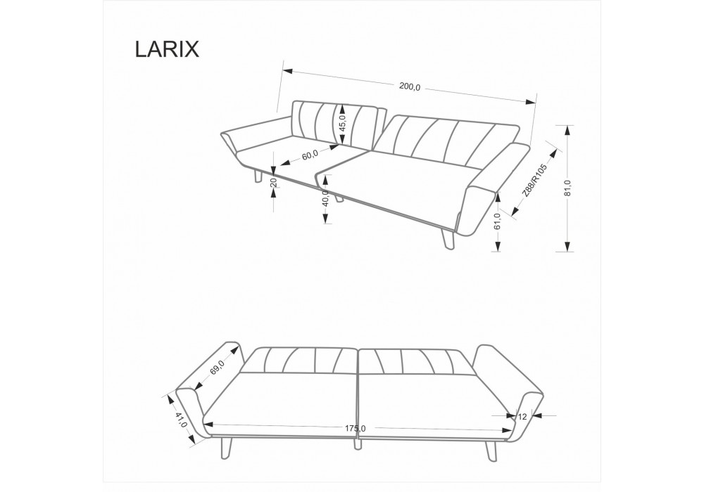 Диван Halmar Larix сірий, чорний (V-CH-LARIX-SOFA-POPIELATY)